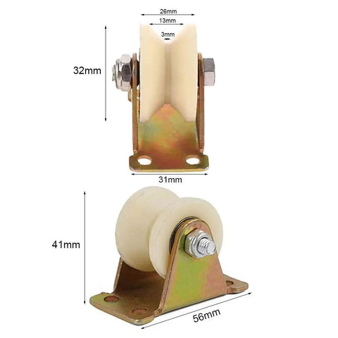 Heavy Duty Nylon Bearing Pulley V Track Wheel 30mm Double Ball Bearing Roller With Stand, 32mm height, steel base.