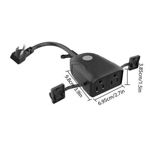Outdoor Wireless Smart Plug With App Control And Remote Access Weather Resistant IP53 Design, black, multiple outlets, side view.