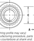 Technical drawing of 25 Pack Self-Clinching Nuts Press-In Sheet Metal Fasteners Stainless Steel with dimensions shown.