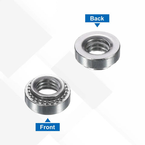 Pro-Shop Rated Self Clinching Nuts In Size 10-32 Thread Forged From Heavy Duty 304 Stainless Steel, showing front and back views.
