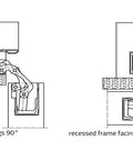 Heavy Duty 3D Concealed Cabinet Hinge In Brushed Silver Steel Featuring Butter Smooth Gliding Action And No Fuss Installation For Serious Woodworking And Home Reno Projects - 90 and 180-degree angle views.