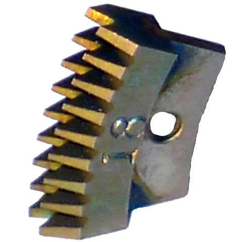 Close-up of hardened D2 steel cutter from Slick Top Shelf Gunstock Checkering Tool Set for precise wood detailing.