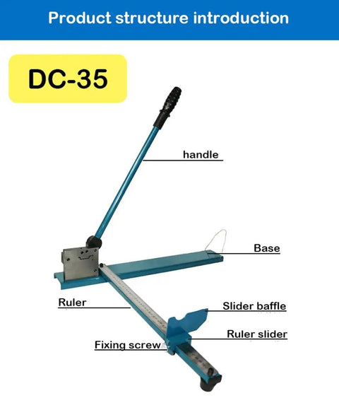 Manual Guide Rail Cutter Tool With Double Groove And 50cm Ruler for slotted aluminum, showing handle, ruler, slider baffle.