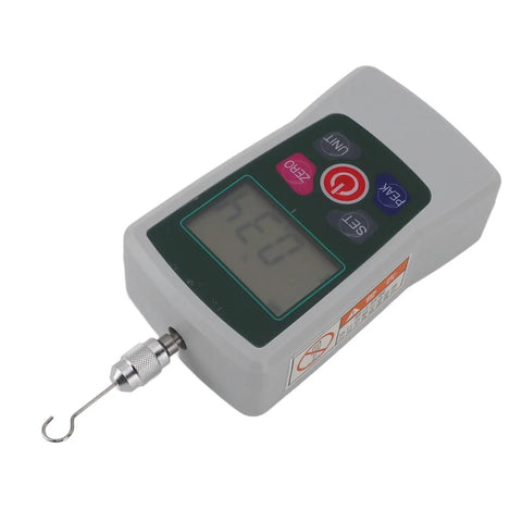 Hella Accurate Professional Grade Digital Force Gauge Rock Solid Push Pull Tester Meter showing digital display and hook.