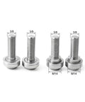 Premium Titanium Bicycle Hub Bolts 3/8 Inch 14mm Thread 1.0mm Pitch Front And Rear Fasteners in silver with multiple views.