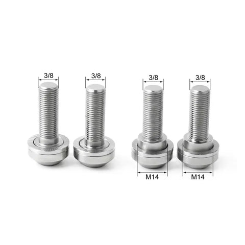 Premium Titanium Bicycle Hub Bolts 3/8 Inch 14mm Thread 1.0mm Pitch Front And Rear Fasteners in silver with multiple views.