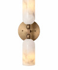 Alabaster Wall Sconce Lighting, Brass Wall Light Fixture with Natural Stone Shade, elegant double cylinder lamp design.
