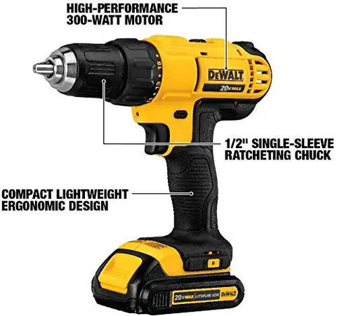 Boot Ready 20V Max Cordless Drill And Driver Combo Kit With 84 Piece Mechanic Tool Set, featuring a compact design and 300W motor.