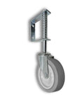 Heavy Duty Spring Loaded Gate Caster With 4 Inch Thermo Rubber Wheels for smooth rolling on rough ground.
