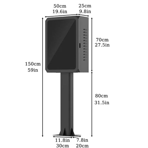 Premium Heavy Duty EV Charger Lock Box dimensions showing all weather wall mount with key access for home and garage.