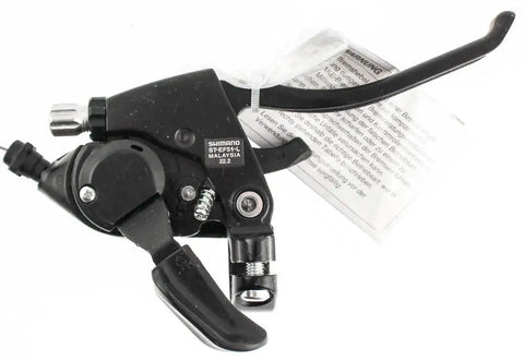 Left Shifter And Brake Lever For V-Brake EZ-Fire 4-Finger Design With Optical Gear Display and cable housing visible