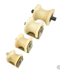 Badass Heavy Duty U Shaped Nylon Track Wheels With Slick Rolling Screw Bearings And Rock Solid Guide Pulleys For DIY Sliding Doors And Custom Project Frames in four sizes.