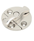 Top Shelf Marine Boat Door Catch Latch Forged From Genuine Grade 316 Stainless Steel For Saltwater Hatches Bait Wells And Deck Hardware That Grips Tight And Stays Rust Proof Straight Up Forever, circular design, mounted with screws.