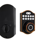Smooth Keyless Entry Deadbolt With Smart Fingerprint Reader And Electronic Keypad Bluetooth App Control showing the lock and keypad for easy install.