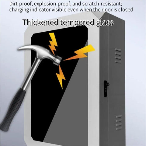 Heavy Duty EV Charger Lock Box With Stand, Built Like A Tank Charging Station Cover For Level 2 Plugs, thickened tempered glass and hammer impact protection.