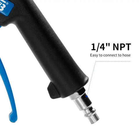 Close-up of Angled Quiet Blow Gun With One Quarter Inch NPT connection for easy hose attachment