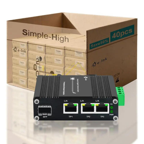 40-Unit Industrial Gigabit 3 Port Ethernet Switch With Adaptive SFP Slot Redundant Power Input 12-48V DC Bulk Case Pack