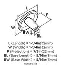 Detailed measurement diagram for Heavy Duty Vintage Round Cabinet Knob With Classic Colonial Black Finish And 1.25 Inch Diameter.