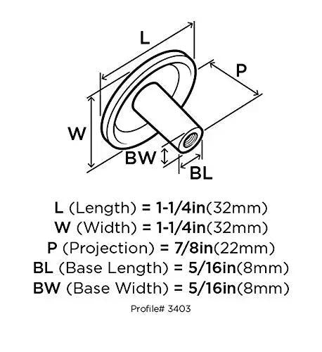 Detailed measurement diagram for Heavy Duty Vintage Round Cabinet Knob With Classic Colonial Black Finish And 1.25 Inch Diameter.