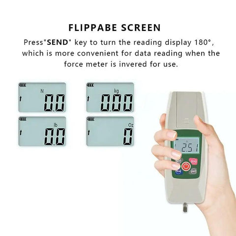 Handheld gauge display with multiple unit options for Heavy Duty Digital Push Pull Force Gauge Featuring Precision Handheld Dynamometer For Real Time Load Testing With 300 Newton Capacity Plus Plug And Play Setup And Crisp Readings For Everyday Shop Grind And Top Tier Quality Control.