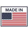 Made in USA label with American flag, red and white stripes and blue field with stars