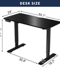 Rock Solid 55 Inch Electric Standing Desk With Double Beam Frame For Home Office Or Gaming Setup Lifts Smoothly, dimensions shown.