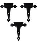 Heavy Duty Black T Shaped Door Hinges Decorative Flower Strap Design For Barn Doors And Outdoor Fences, set of three.