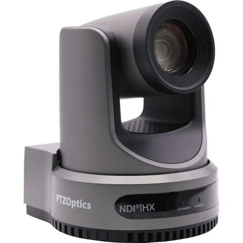 Five Pack 4K PTZ Camera Bundle Featuring 20x Optical Zoom Smart Auto Tracking And One Precision Joystick Controller Dead Simple Setup For Live Studios And Broadcast Rigs. Close-up of PTZ camera showing lens and control panel.