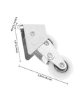 Four Piece Heavy Duty Aluminum Pulley Rollers For Smooth Sliding Doors And Windows Straight Up Quick Swap Garage Track Replacement Hardware close-up of one pulley roller with dimensions.
