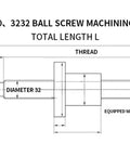 Check Out This Awesome SFU3210 Ball Screw Kit With Single Nut Featuring 1300mm Length For Smooth Heavy Duty Motion Control And Super Quiet Operation Perfect For Serious DIY Macho Builds. technical drawing of 32mm ball screw with BKBF25 bearing seat