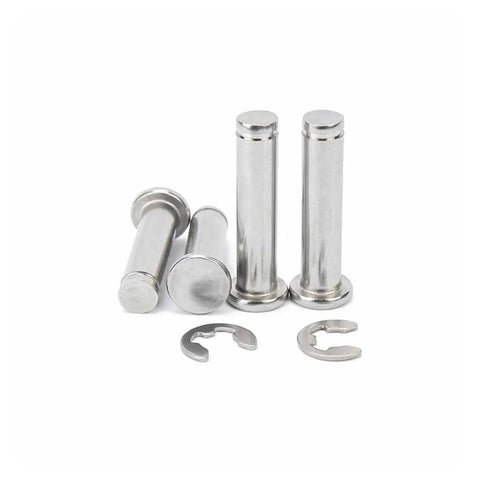 Heavy Duty Stainless Steel Flat Head Dowel Pins With Slick Cylindrical Pilot Rolls And Reinforced Shaft Circlips for precision alignment.