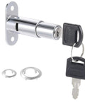 Heavy Duty Smooth Glide Push Plunger Lock 3/4 Inch Cylinder Diameter 1.5 Inch Length Solid Zinc Chrome Finish Keyed Alike 2 Pack with keys and parts