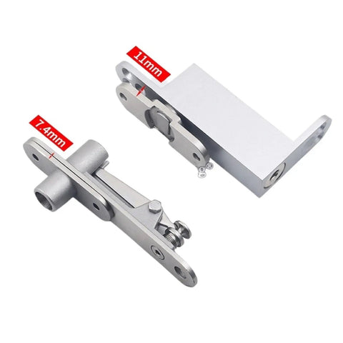 Heavy Duty Door Pivot Hinges Soft Close Feel Stealth Hidden Mount 304 Stainless Steel parts with size markings 11mm and 7.4mm.
