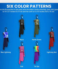 Front view: Purgenic six-pack microfiber cloths with attached color-patterned pouches and carabiner clips