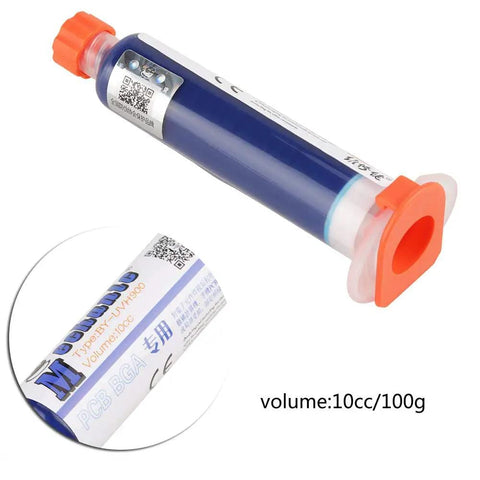 DIY Friendly UV Curing Solder Paste in 10cc syringe, non-clean flux for PCB repairs, insulation protects traces against moisture