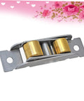 3 Pack Double Roller Window Sliding Door Pulley Wheel 16 mm Brass Replacement Hardware To Squash Stiff Tracks And Bring You A Ridiculously Smooth Glide Experience, showing silver and brass pulleys.