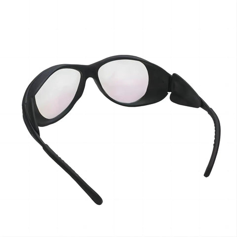 Heavy Duty Laser Safety Glasses For YAG Fiber Laser Engraver, rugged black nylon frames with reflective lenses.