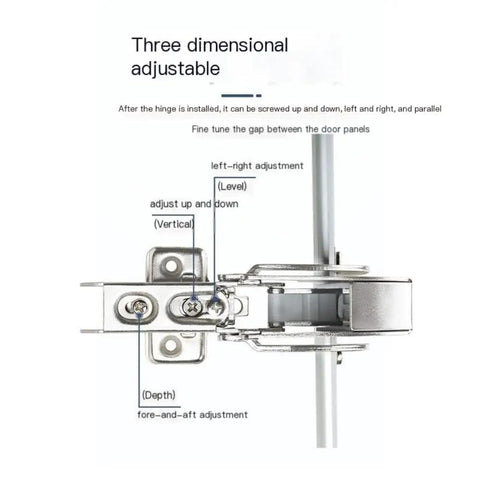 Heavy Duty Cold Rolled Steel Hinge For Wardrobe And Wooden Doors Soft Close Damper showing three dimensional adjustment features.