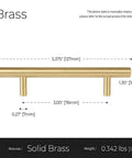 Heavy Hitter Solid Stainless Steel Bar Handles 25 Pack Euro Style Cabinet Pulls With Killer Brushed Satin Gold Brass Finish measuring 5.375 inches.