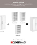 Versatile Modular Storage Shelf With Three Adjustable Shelves Stackable Closet Organizer Featuring Clean Trim Solid Backing Easy Peasy Setup display showing components of a two-door modular kit.