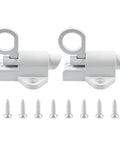 Rock Solid Pack Of Two White Self Closing Barrel Bolts Built Tough With Heavy Duty Metal Alloy Spring Pin Action and Included Mounting Screws for DIY projects.