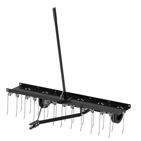 48 Inch Tow Behind Dethatcher With 24 Rustproof Tines And Heavy Duty Tires For Lawn Tractors ATVs UTVs Clears Thatch Dead Grass Pine Needles