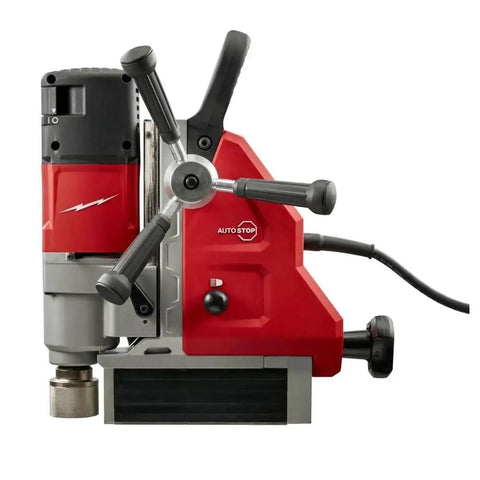 1-5/8 Inch Corded Magnetic Drill Kit With Variable Speed Control, Hot Knife Performance On Steel, Zero Fluff Tool-Free Adjustment Mag Base side view.