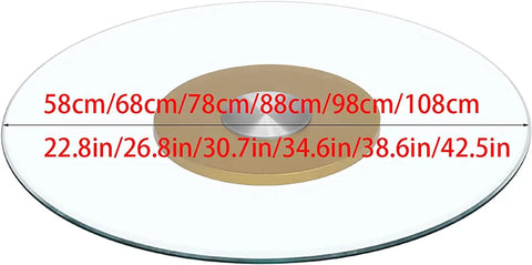 Solid Tempered Glass Lazy Susan Turntable Featuring Smooth 360 Spin And Safe Round Edge Guard with size options displayed.