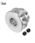 Heavy Duty Aluminum V Type Pulley Single Groove With Rock Solid 8mm Bore And Smooth 22mm Outer Diameter Plug And Play Ready For 3 To 5mm PU Round Belts On Motor Shafts 2 Pack set with a close-up view.