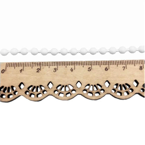 Heavy Duty White Beaded Chain Cord For Roller And Roman Blinds Easy Weekend Fix 10 Yards shown with a ruler for size reference.