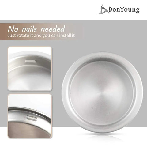 Four Piece Round Recessed Finger Pull Handles For Closet Doors And Cabinet Upgrades Featuring Satin Nickel Finish top view of handle design.