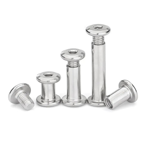 Dead Serious Hold M3 M4 M5 Binding Screws And Hex Head Barrel Nuts With Socket Cap Fastener Bolts Made From Kickbutt 304 Stainless Steel, various sizes, shiny finish.