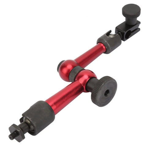 Adjustable Universal Magnetic Base For Digital Dial Test Indicator Holder Stand, red metal arm with knobs, side view