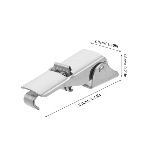 Hefty Stainless Steel Adjustable Toggle Latch Set, Shockproof Draw Clasp For Heavy Duty Toolbox And Machinery Cabinet Doors Rust Free Fastener, side view with dimensions